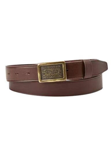 Cinturón Levi's® Two Horse Plaque Dark Brown de cuero unisex