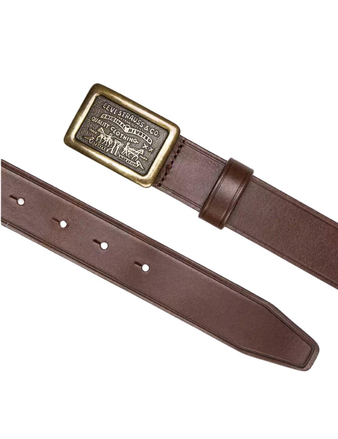 Cinturón Levi's® Two Horse Plaque Dark Brown de cuero unisex