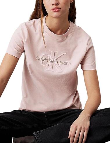 Camiseta Calvin Klein de chinilla con monograma para mujer