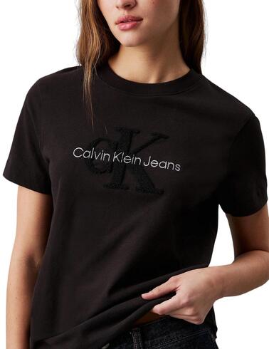 Camiseta Calvin Klein de chinilla con monograma para mujer