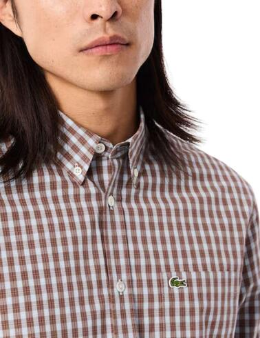 Camisa Lacoste de popelin con estampado a cuadros de hombre