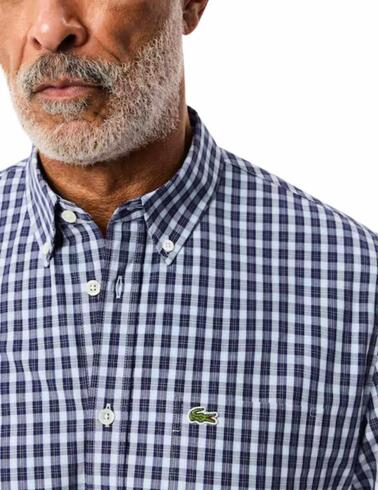 Camisa Lacoste de popelin con estampado a cuadros de hombre