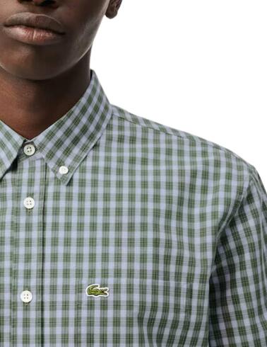 Camisa Lacoste de popelin con estampado a cuadros de hombre