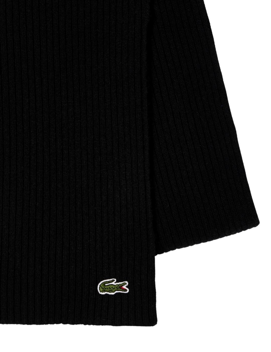 Bufanda Lacoste de punto de lana unisex en negro