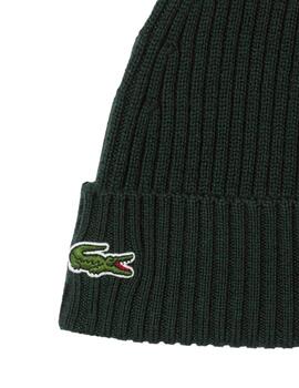 Gorro Lacoste de canalé de lana cepillada unisex verde