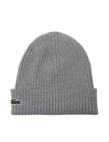 Gorro Lacoste de canalé de lana cepillada unisex gris