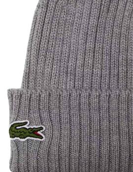 Gorro Lacoste de canalé de lana cepillada unisex gris