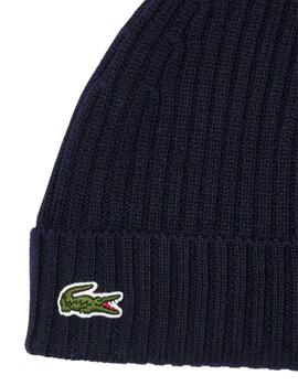 Gorro Lacoste de canalé de lana cepillada unisex azul marino