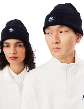 Gorro Lacoste de canalé de algodón con insignia unisex