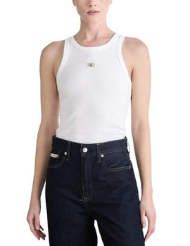 Camiseta Calvin Klein de sisa en canalé para mujer en blanco