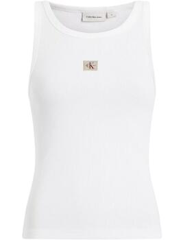 Camiseta Calvin Klein de sisa en canalé para mujer en blanco