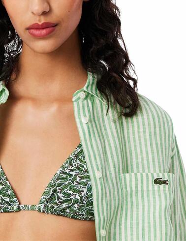 Camisa oversize Lacoste de lino de rayas para mujer