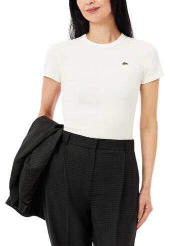 Camiseta Lacoste de mujer de canalé de corte slim en blanco