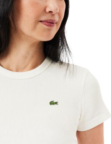 Camiseta Lacoste de mujer de canalé de corte slim en blanco