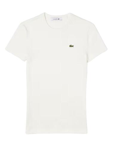 Camiseta Lacoste de mujer de canalé de corte slim en blanco