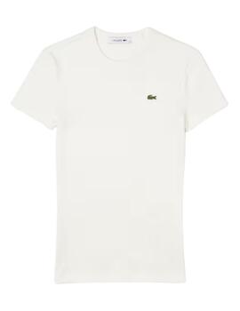 Camiseta Lacoste de mujer de canalé de corte slim en blanco